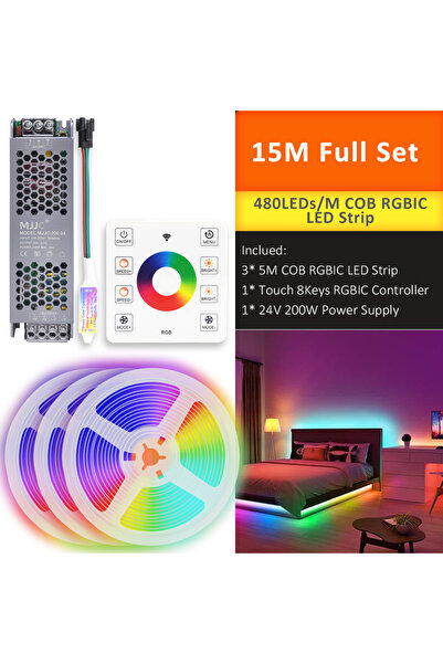 Choice مجموعة كاملة من شرائط LED WS2811 COB RGBIC بطول 15 مترًا، تيار مستمر 2...