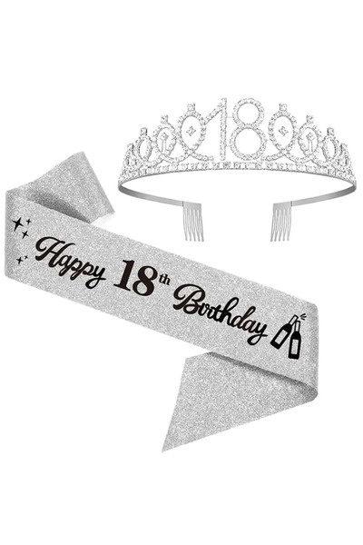 Choice Silver 2Pcs/Set Crown and Pearl Pin Set for 18th Birthday - Happy 18th Birthday Sash, Tiara, Cake To