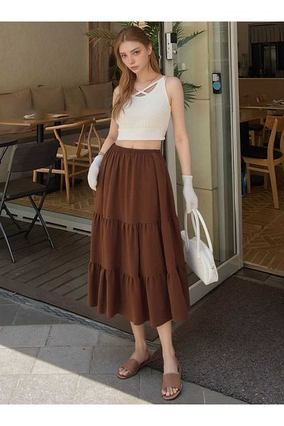 DEVRİMAY TEKSTİL Women's 3 Layer Wrap Skirt, Hijab Skirt, Long Skirt