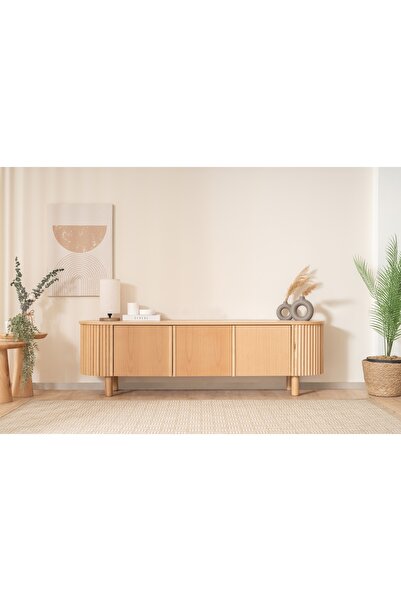 Vivense SOLİ BOHEM KAYIN AHŞAP TV ÜNİTESİ, BEJ