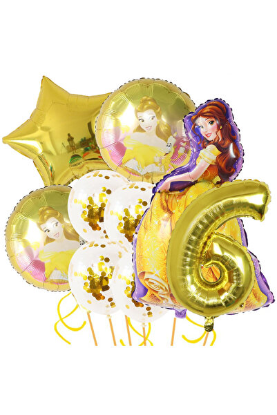 Disney كما هو موضح في الصورة، مجموعة بالونات من رقائق معدنية لتزيين حفلات أعياد الميلاد بموضوع الجميلة والوحش