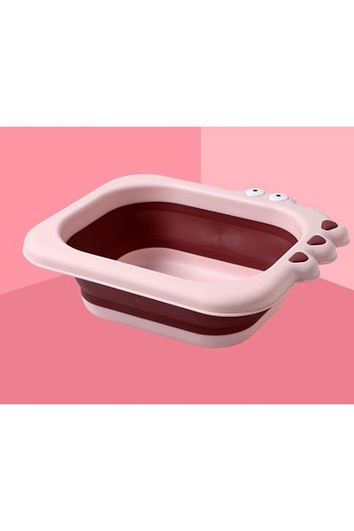 Flippy Chiuvetă pliabilă, pentru copii, PP/TPE, portabilă, model crocodil, roz