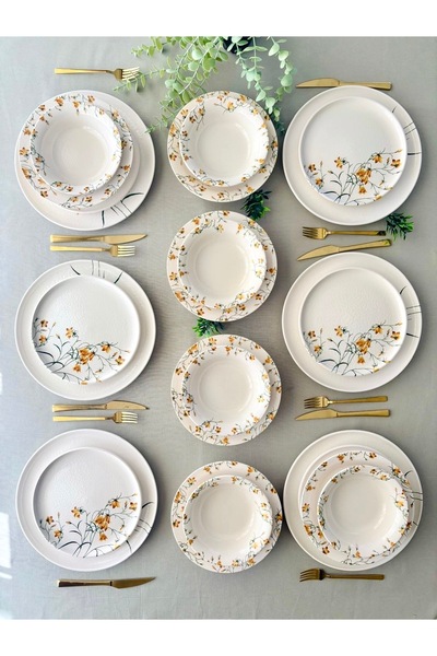 Yiğit Seramik Züccaciye Sarı Çiğdem 6 Kişilik 24 Parça Yemek Takımı