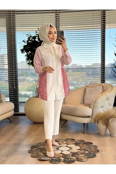 ALANURMODA 2091 Shirt with Stripes and Lace on the Sides