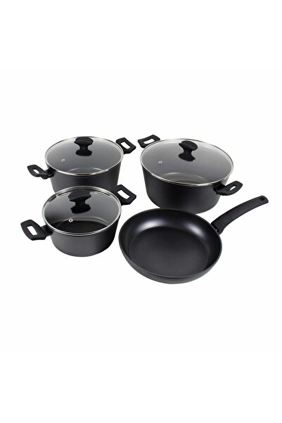 Zilan Set de 7 piese din aluminiu cu strat antiaderent, 3 oale cu mânere, 1 t...