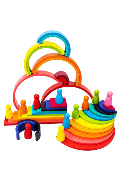 SARALMA Set 45 piese din lemn, Montessori, curcubeu, semicerc, paleta culori ...
