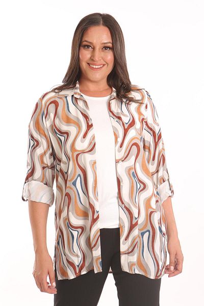 Metpoint Trend42Plus Large Size Patterned Viscose Shirt Blouse Gray Double Suit