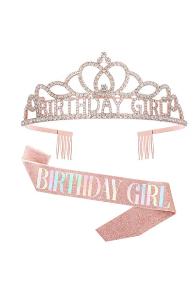 Choice6 تاج عيد ميلاد سعيد للبنات من الذهب الوردي بالليزر، تاج عيد ميلاد الأم...