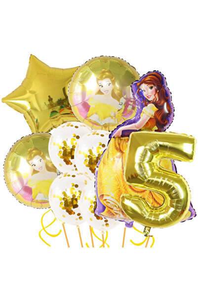 Disney كما هو موضح في الصورة، مجموعة بالونات من رقائق معدنية لتزيين حفلات أعياد الميلاد بموضوع الجميلة والوحش