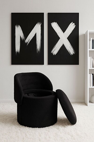 WEBPANYA X Large Siyah Tedy Kumaş Sandıklı Silindir Dekoratif Katlanabilir Berjer Puf Orta Sehpa