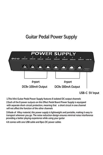 Choice Guitar Pedal Power Supply for Effect Pedal, 8 Isolated DC Output for 9V Pedal, Super Mini