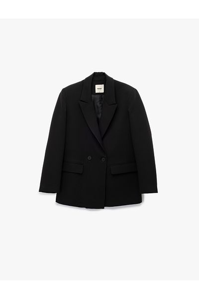 Koton Oversized Double Breasted Blazer Jacket with Long Sleeves and Pocket Detail