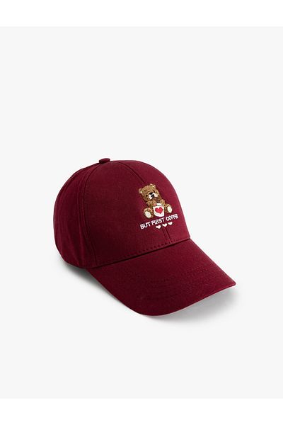 Koton Teddy Bear Embroidered Cotton Cap