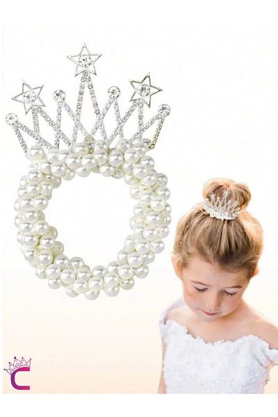 Cinderella Princess Crown Pearl Star Stone Elastic Elastic Bun Buckle - Girl's Crown Birthday Buckle