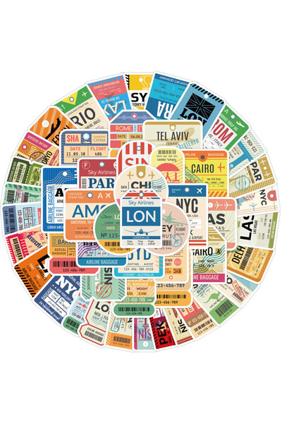 Choice 50PCS Retro Airplane Ticket Stubs Waterproof Graffiti Stickers for Helmet Bicycle Hand Account Pe...