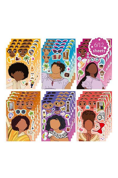 Disney 12PCS 6/12sheets Encanto Make a Face Puzzle Stickers Children DIY Assemble Jigsaw Decals Kids