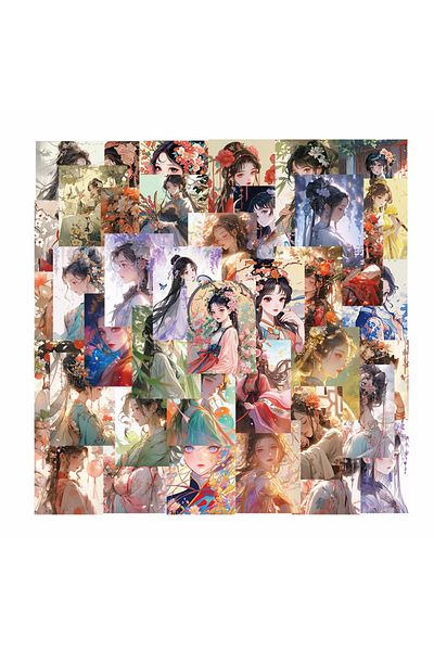 Choice 50PCS 50PCS Oriental Girl Stickers Chinese Style Ancient Costume Painting Decoration DIY Handbooks D