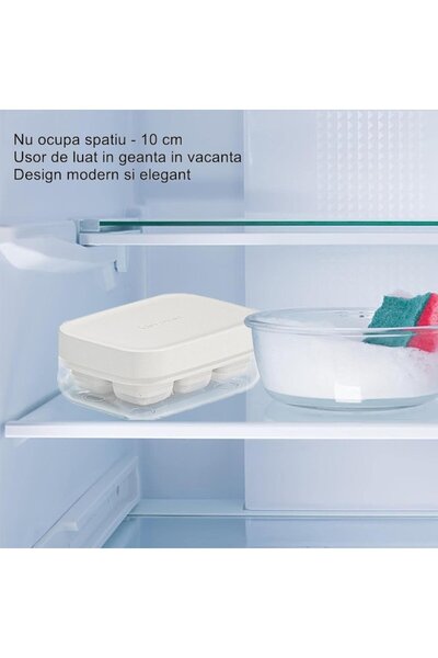Royal Ice cube mold with press, food-grade silicone, 6 cubes, storage tray, white