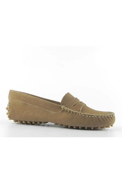 ZAZAMAG Mocasini dama din piele naturala intoarsa Dali casual, beige