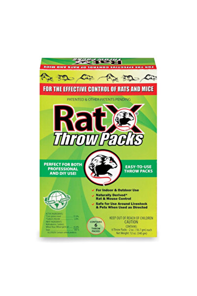 Rat-X عبوات رمي حبيبات الطعم غير السامة سهلة الاستخدام، مكونة من 6 قطع، 2 أونصة