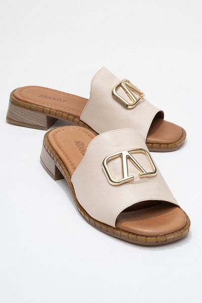 Ataköy Ayakkabı Women's Leather Buckle Slippers