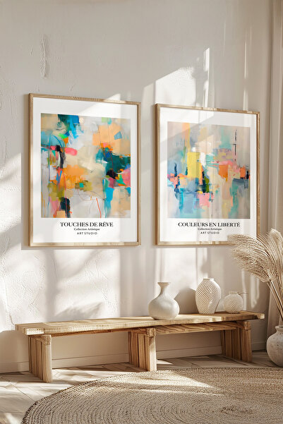 STARYUNA Pictură abstractă cu efect de pictură în ulei, set de 2 picturi cu r...