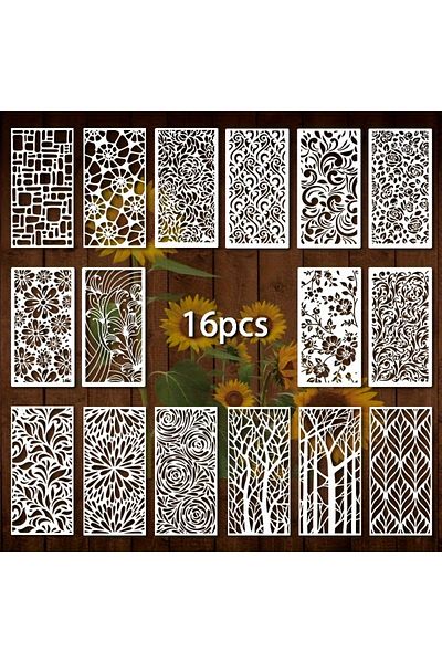 Choice 16pcs Square Templat 16pcs Geometric Painting Stencils Reusable Plastic Templates for Furniture Wall