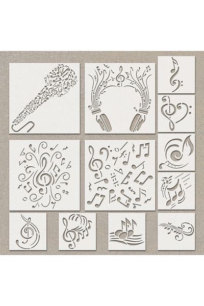 Choice 12pcs YOMDID 12pcs Music Notes Series PET Cutout Painting Templates Reusable DIY Music Symbols Airbr