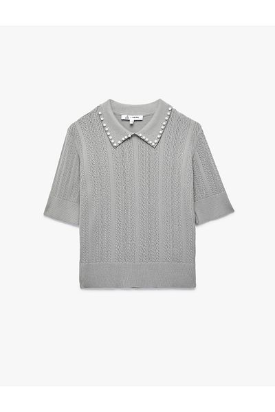 Koton Knitwear Polo Neck Pearl Detailed Short Sleeve Sweater