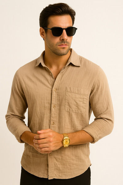 Butik Beige Color Linen Look Men's Shirt