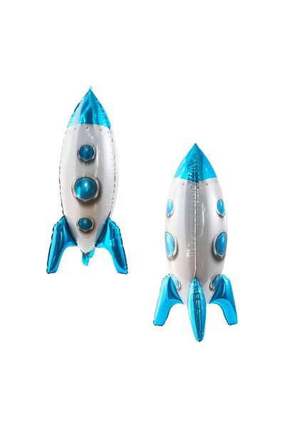 Choice 80x46cm Blue 2pcs 4D Standing Foil Inflatable Rocket Balloons Kids Outer Space Theme Birthday Party