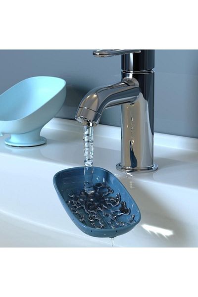 Flippy Săpunieră din plastic, rabatabilă, cu ventuză, design modern, albastră
