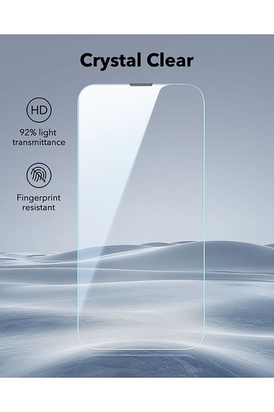 ESR طقم سهل التركيب لهاتف iphone 16E/14/13 Pro/13 مضاد للكهرباء الساكنة من الزجاج الكامل - قطعتان