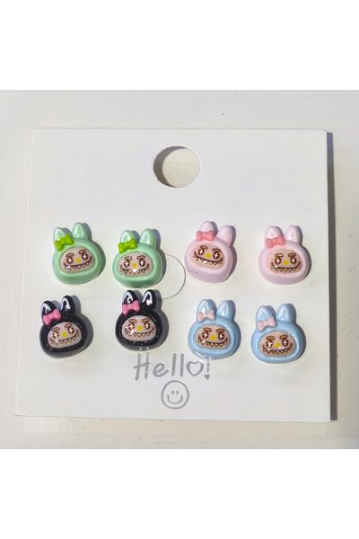 Acousticworld 4 Pairs of Labubu Earrings