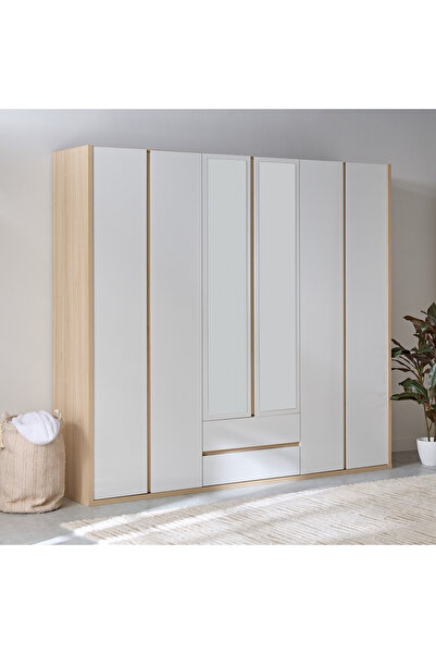 Home Box خزانة ملابس حرفية بستة أبواب مع درجين ومرآة