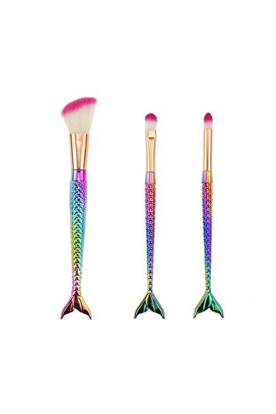 Briggs Set 3 Makeup Brushes, Mermaid Shape, Electroplated, Fine Details, Ergonomic Handles, Soft Fiber Bris