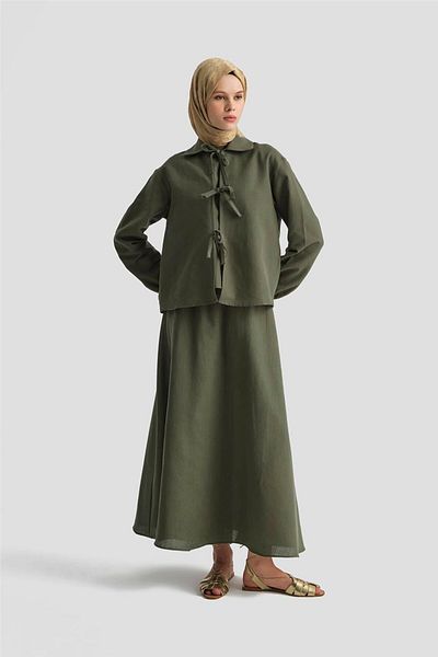 Armine 3-Piece Linen Suit with Bow Detail 25Y6049 Khaki