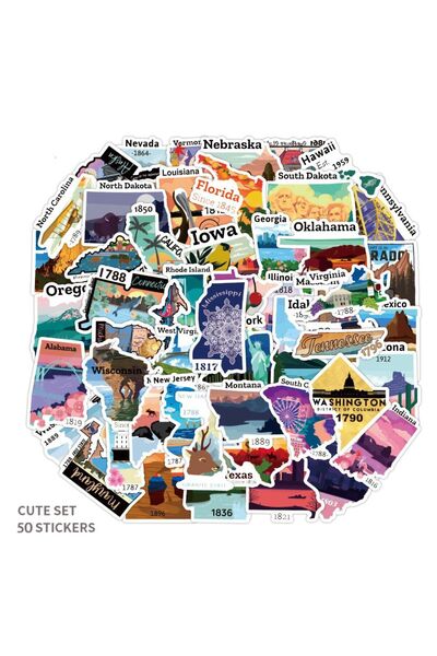 Choice 50Pcs United States Travel City Map Stickers Waterproof Graffiti Decal DIY Diary Laptop Luggage S...