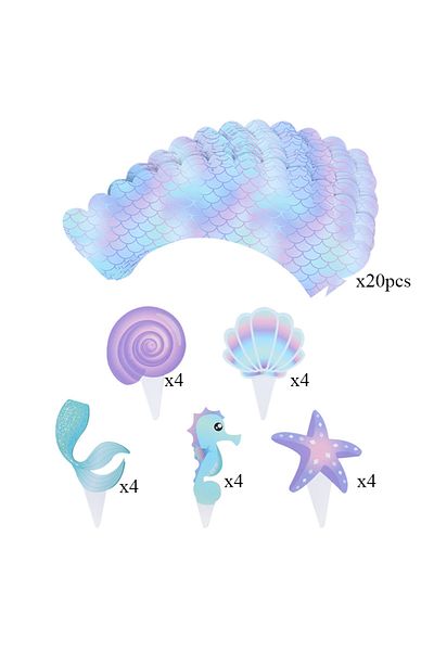 Choice 40pcs toppers Mermaid Party Cupcake Toppers Under the Sea Theme Birthday Party Wedding Decor Ocean C