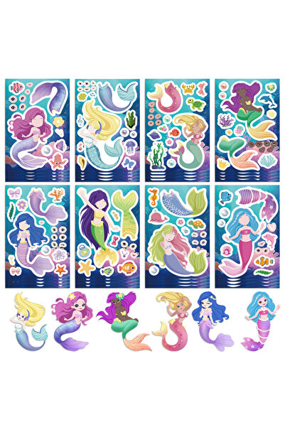 Choice1 24PCS 8/16/24pcs Cute Mermaid Princess Puzzle Stickers Make a Face Ch...
