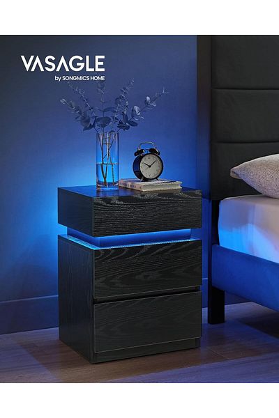 VASAGLE Noptiera din MDF cu iluminare LED, culori si intensitate reglabile, 35x40x55cm, negru