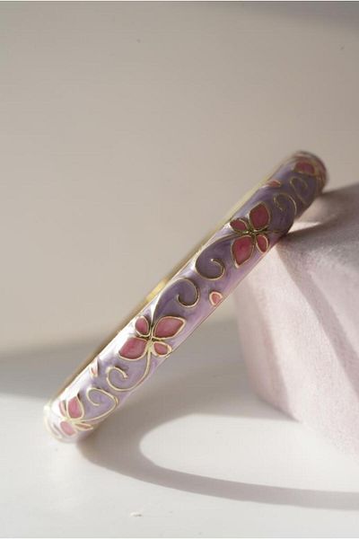 AŞIK ACCESSORIES Purple Floral Enamel Handcuff Bracelet