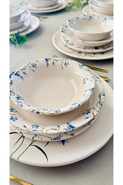 Yiğit Seramik Züccaciye Mavi Çiğdem 6 Kişilik 24 Parça Yemek Takımı