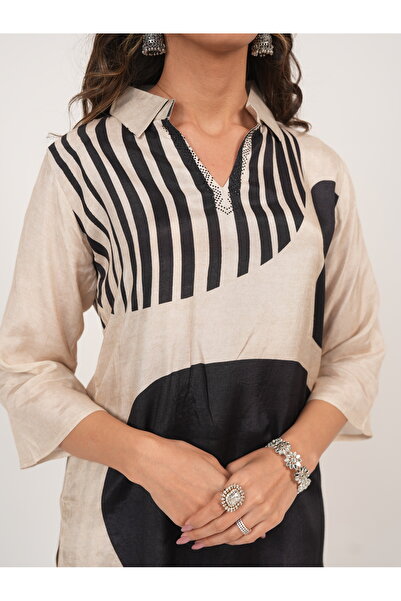 Lehar Black & Beige Striped Co-ord Set