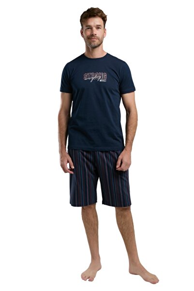 Arnetta Ανδρικό κοντομάνικο σετ πιτζάμες βερμούδας σε μπλε ναυτικό χρώμα 3356