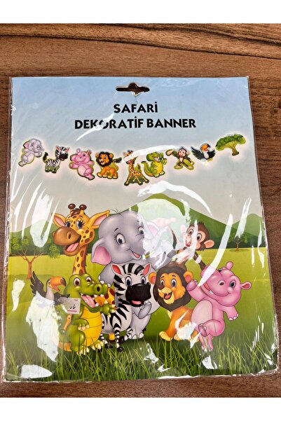 SAFARİ KONSEPTLİ 9 PARÇALI DEKORATİF BANNER, 200 CM UZUNLUĞUNDA DOĞUM GÜNÜ SÜSÜ