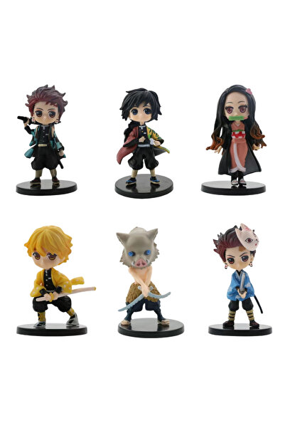 BANDAI 6 pcs set 6Pcs Set Anime Demon Slayer Figure 7cm Kamado Tanjirou Kamado Nezuko Mini Cute Edition Pvc