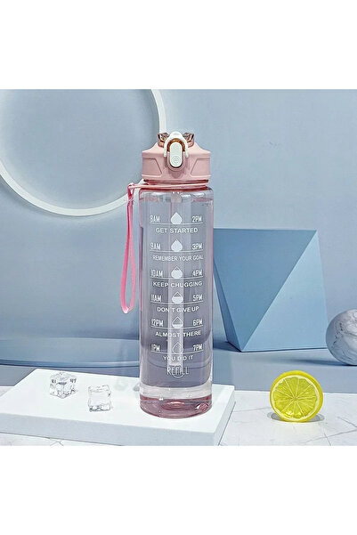Choice Pink-C 800ml/27oz Large Capacity Sports Water Bottle Leak Proof Plastic Drinking Cup With Time Scale