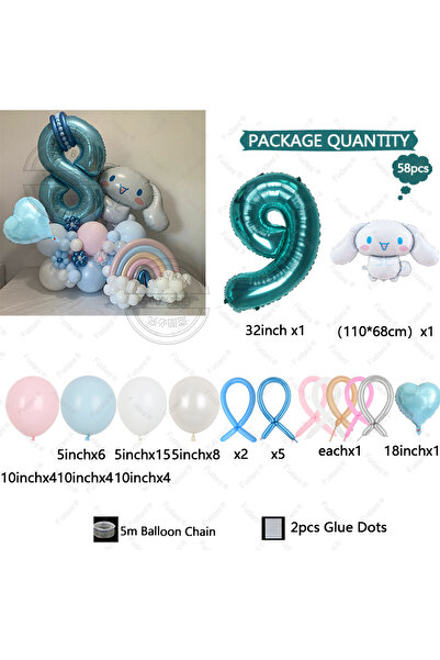 Miniso AS PICTURE 9 58pcs Sanrio Cinnamoroll Foil Balloons for Birthday Party Decorations Kids Girl Birthda