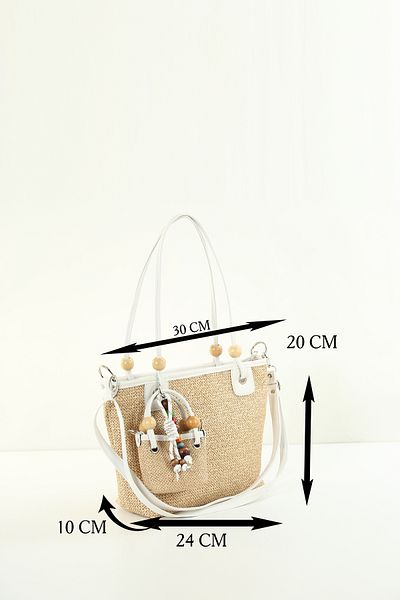change time Women's Medium Size Straw Garnished Small Bag Charm Handle Shoulder and Crossbody Bag Width: 24cm Length: 20cm Bottom: 10 cm